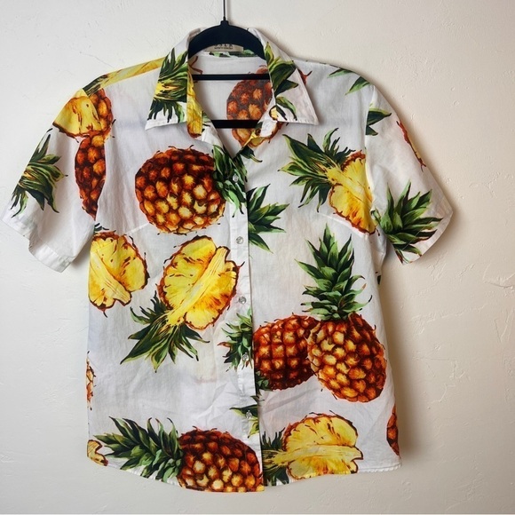 SSLR women's Hawaiian shirt Pineapple button down shirt large - Picture 5 of 12